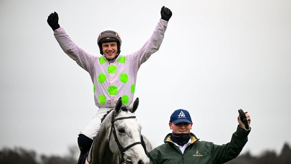 Jockey Paul Townend celebrates on Lossiemouth