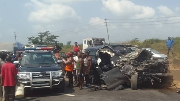 The aftermath of the crash boxer Anthony Joshua was involved in in Nigeria