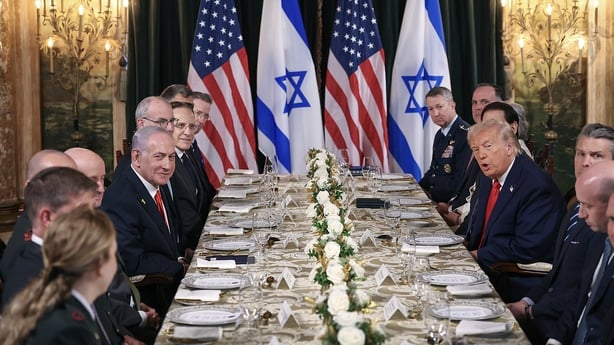 U.S. President Donald Trump (R) hosts Israeli Prime Minister Benjamin Netanyahu at his Mar-a-Lago club