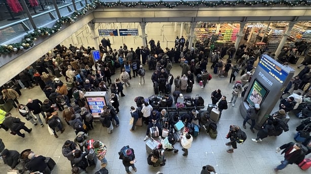 Delayed passengers at St Pancras train station in central London