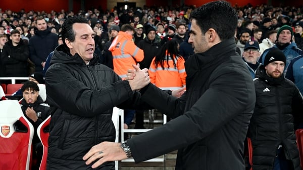 Unai Emery, Manager of Aston Villa, and Mikel Arteta, Manager of Arsenal, shake hands prior to the Premier League match between Arsenal and Aston Villa at Emirates Stadium on December 30, 2025 in London, England.