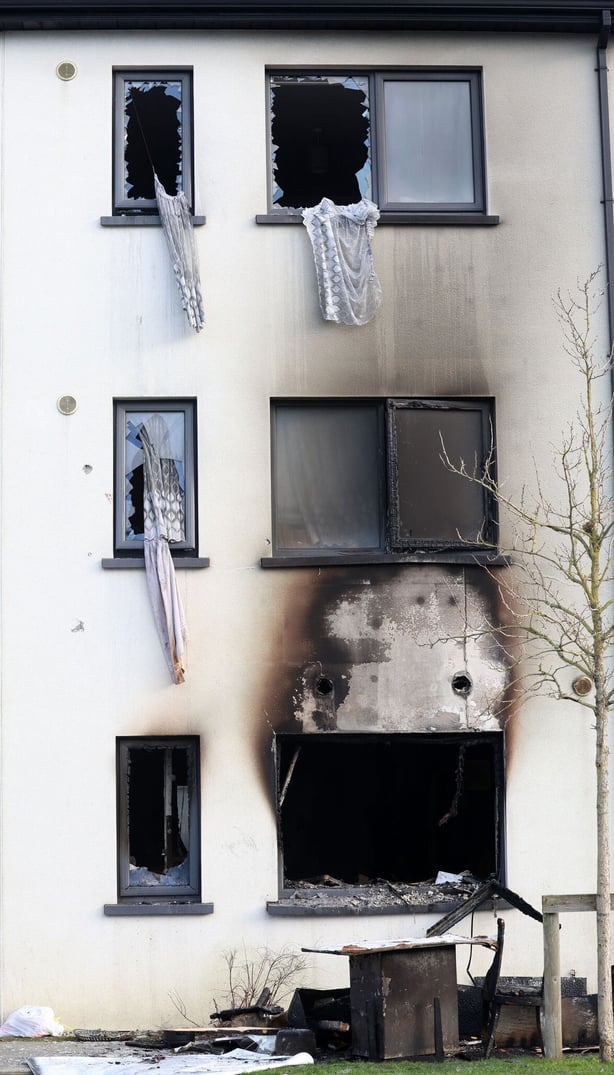 A three-storey house with damage caused by fire