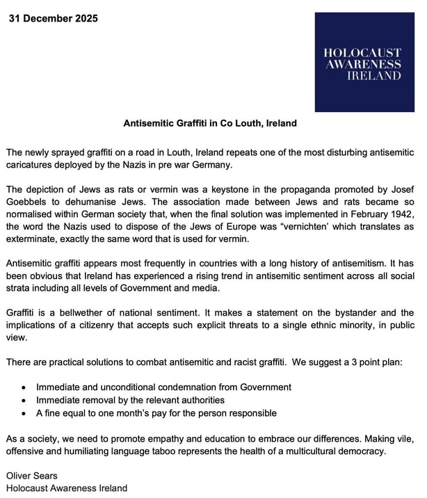 Holocaust Awareness Ireland graffiti statement