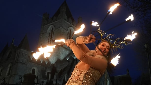 Performers take part in New Year's Eve celebrations in Dublin