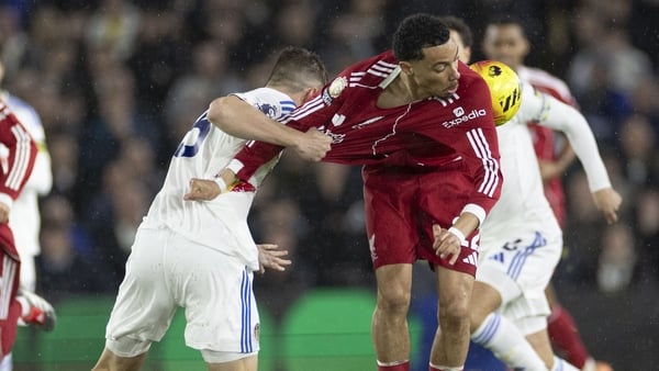 Hugo Ekitike #22 of Liverpool FC is fouled by Pascal Struijk #5 of Leeds United F.C. during the Premier League match between Leeds United and Liverpool at Elland Road in Leeds, United Kingdom, on December 6, 2025. (Photo by Mike Morese/MI News/NurPhoto vi