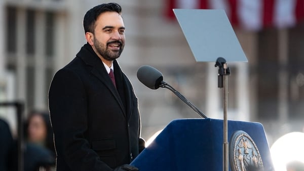 Zohran Mamdani, mayor of New York, speaks after being administered the oath of office during an inauguration ceremony at City Hall in New York