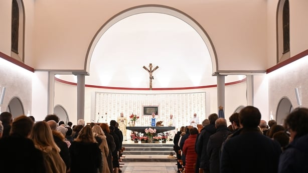 CRANS-MONTANA, SWITZERLAND - JANUARY 01: A mass is held after a fire broke out overnight at Le Constellation bar on January 01, 2026 in Crans-Montana, Switzerland. According to authorities, the fire began around 1:30 AM local time, with reports that 47 people are believed to have died and over a hun
