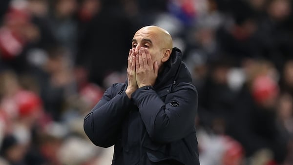 SUNDERLAND, ENGLAND - JANUARY 01: Pep Guardiola, Manager of Manchester City, reacts during the Premier League match between Sunderland and Manchester City at Stadium of Light on January 01, 2026 in Sunderland, England. (Photo by George Wood/Getty Images)