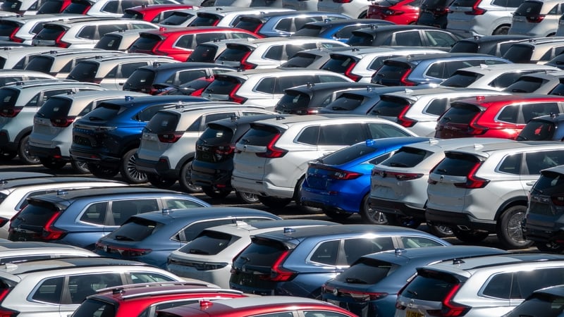 AVONMOUTH, UNITED KINGDOM - MAY 06: Recently imported brand new unregistered Honda cars are parked in a storage yard as they wait delivery to car dealerships at the Port of Bristol on May 6, 2025 near Bristol, England. After US President Donald Trump anno