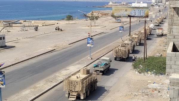 Convoy of armoured vehicles in Mukalla, southern Yemen_GETTY