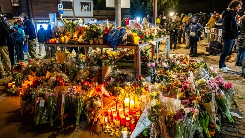 Makeshift memorial near site of the fire that ripped through a bar during New Year's Eve celebrations in Crans-Montana