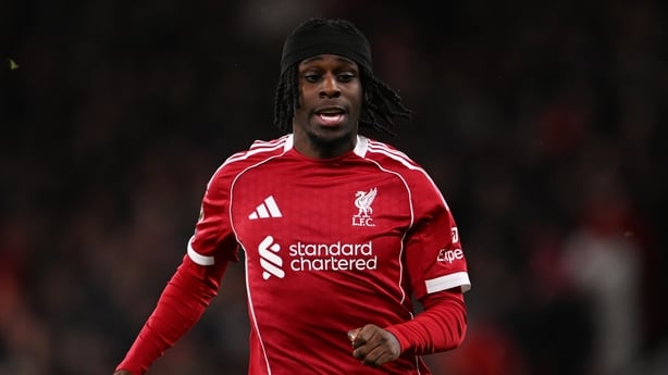 LIVERPOOL, ENGLAND - JANUARY 01: (THE SUN OUT, THE SUN ON SUNDAY OUT) Jeremie Frimpong of Liverpool looks on during the Premier League match between Liverpool and Leeds United at Anfield on January 01, 2026 in Liverpool, England. (Photo by Liverpool FC/Liverpool FC via Getty Images)