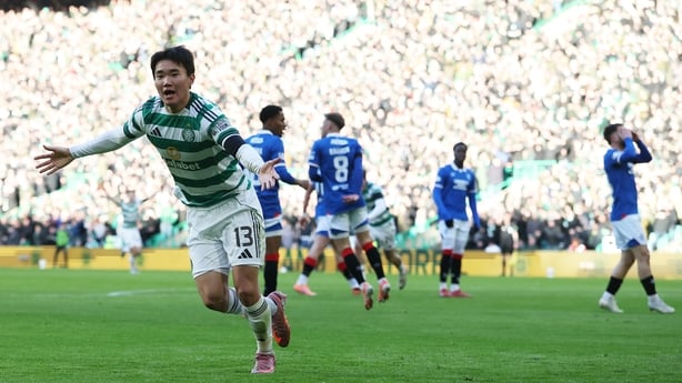 Yang Hyun-Jun of Celtic celebrates scoring his team's first goal during the Premier League match between Celtic and Rangers at Celtic Park on January 03, 2026 in Glasgow, Scotland. 
