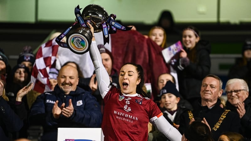 Athenry captain Dervla Higgins lifts the Bill and Agnes Carroll Cup
