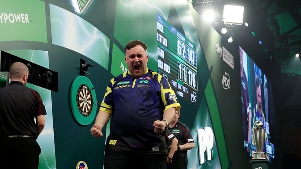 LONDON, ENGLAND - JANUARY 03: Luke Littler of England celebrates victory after defeating Gian van Veen of the Netherlands (Not Pictured) in the 2025/26 Paddy Power World Darts Championship Final match between Luke Littler and Gian van Veen at Alexandra Pa