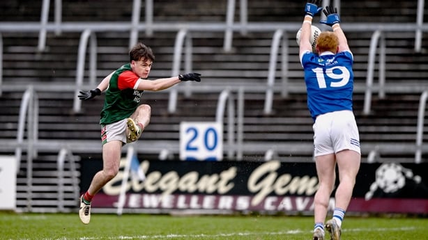 4 January 2026; Ben O'Carroll of St Brigid's has a shot on goal blocked by Ryan O'Toole of Scotstown during the AIB GAA Football All-Ireland Senior Club Championship semi-final match between between St Brigid's of Roscommon and Scotstown of Monaghan at Kingspan Breffni in Cavan. Photo by Ben McShane