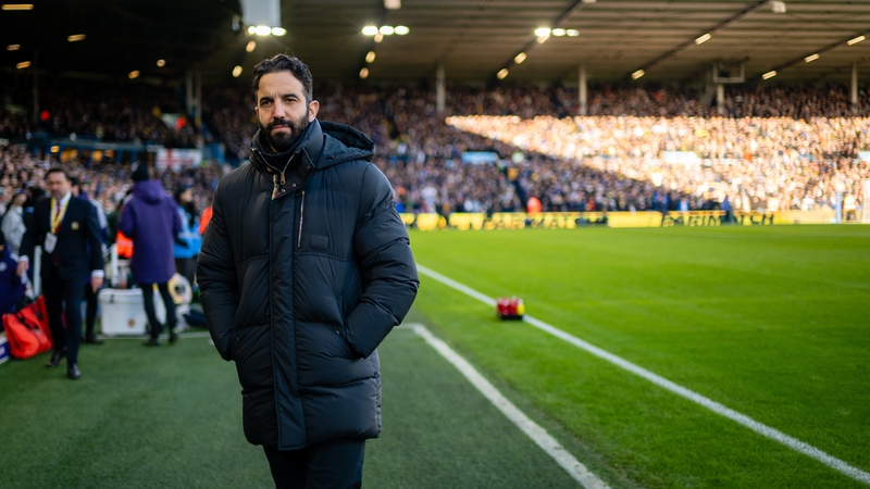 Ruben Amorim, Manager of Manchester United looks on prior to the Premier League match between Leeds United and Manchester United at Elland Road on January 04, 2026 in Leeds, England. (Photo by Ash Donelon/Manchester United via Getty Images)