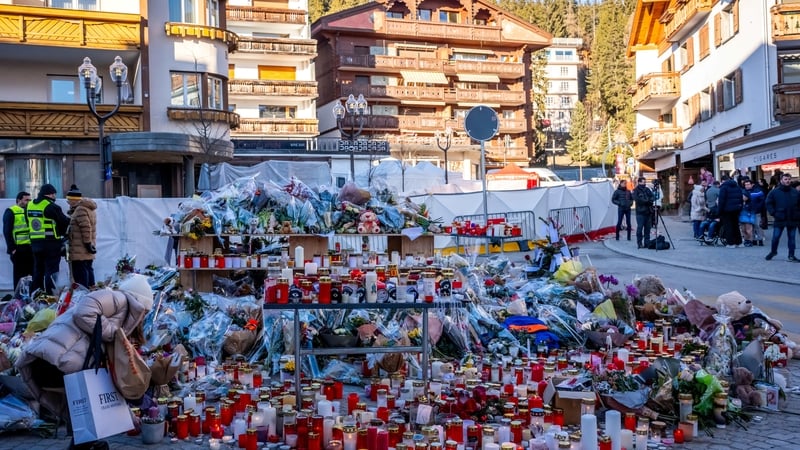 A makeshift memorial near the Constellation bar, on January 4, 2026, in Crans-Montana