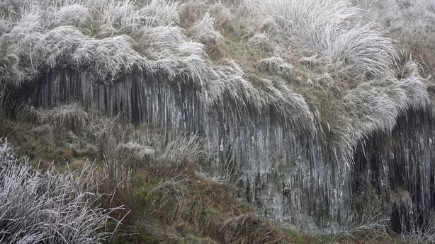Icicles at the Wicklow Gap mountain pass in Co Wicklow as Ireland enters a cold snap
