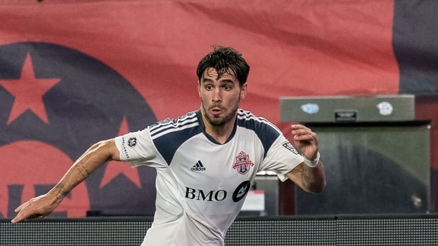 Jordan Faria #72 of Toronto FC II dribbles down the wing