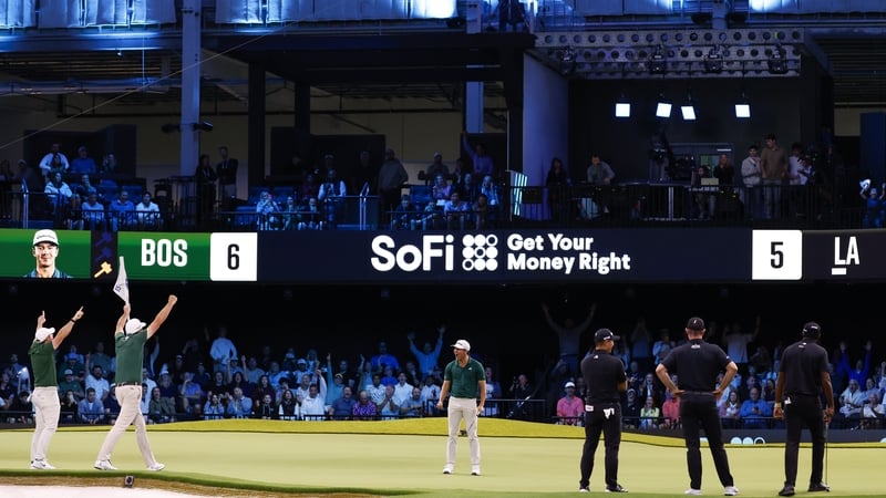 Michael Thorbjornsen reacts after making a putt at SoFi Center in Palm Beach Gardens, Florida