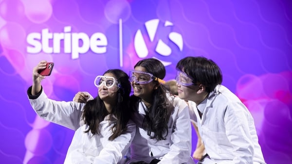 Young Scientist students take a selfie at the RDS
