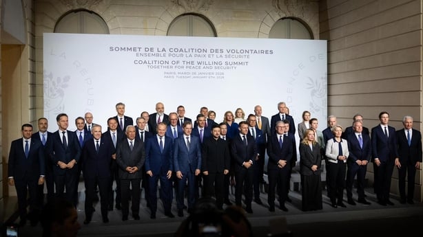 PARIS, FRANCE - JANUARY 6: Turkish Foreign Minister Hakan Fidan (2nd L) poses for a photo as he attends the Leadersâ Summit of the Coalition of the Willing on Ukraine in Paris, France, on January 6, 2026. (Photo by Murat Gok/Anadolu via Getty Images)
