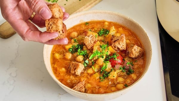 A bowl of chunky vegetable soup