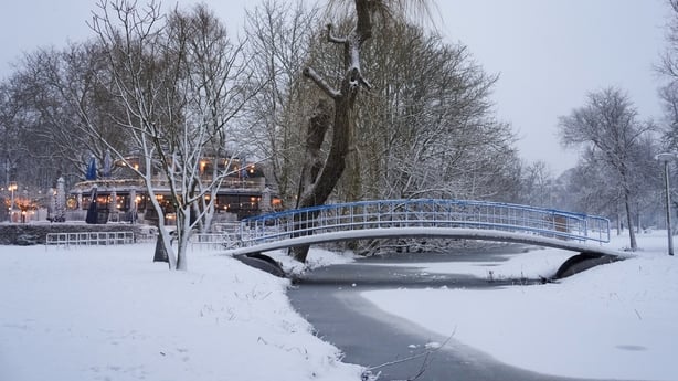 Heavy snow in Vondelpark in Amsterdam