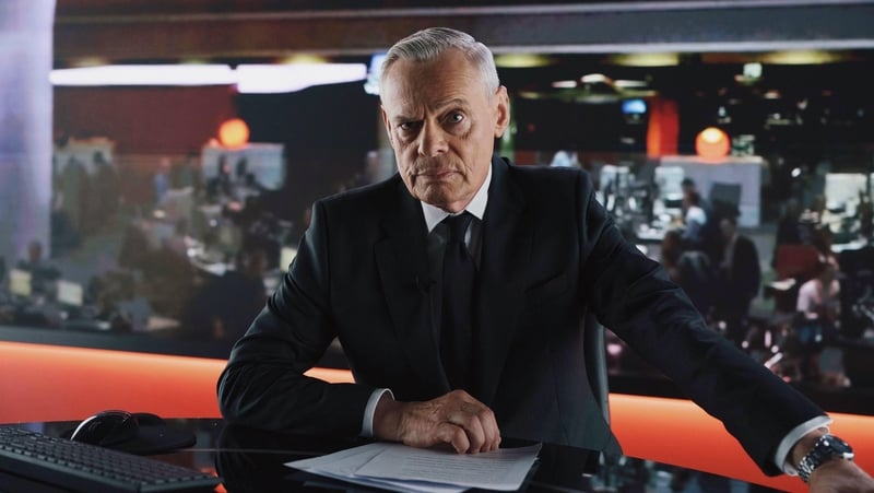 Martin Clunes as disgraced BBC presenter Huw Edwards in Power: The Downfall of Huw Edwards. Photo credit: Matt Towers/5 Broadcasting Limited/Paramount/Wonderhood Studios/PA Wire