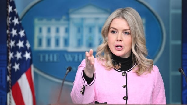 White House Press Secretary Karoline Leavitt speaks during the daily briefing in the Brady Briefing Room of the White House