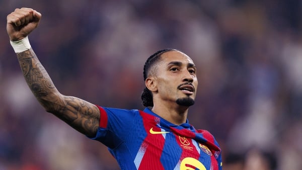 Raphinha Dias of FC Barcelona celebrates his goal during the Spanish Super Cup Semi-Final match between FC Barcelona and Athletic Club Bilbao at King Abdullah Sports City Hall Stadium on January 7, 2026 in Jeddah, Saudi Arabia.
