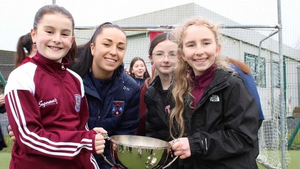 Athenry Captain Dervla Higgins with pupils of Newcastle National School.