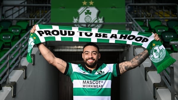 Shamrock Rovers new signing Jake Mulraney poses for a portrait during his unveiling at Tallaght Stadium in Dublin.