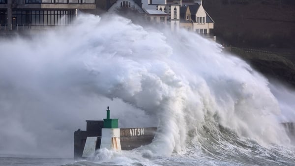 A huge wave at Le Conquet harbour in western France