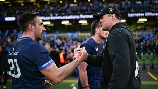 La Rochelle forwards coach Donnacha Ryan and Jack Conan of Leinster after the Investec Champions Cup quarter-final match between Leinster and La Rochelle at the Aviva Stadium in Dublin.