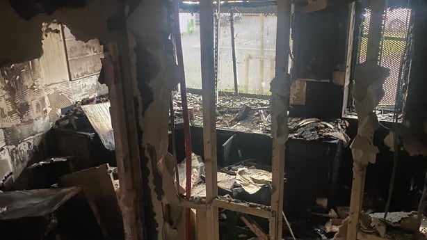 Damage to the sitting room of Amanda Usawe and family's home on Creston Avenue in Finglas after an arson attack 