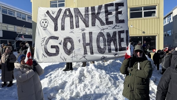 Protesters outside the US consulate building in Nuuk