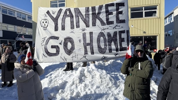 Protesters outside the US consulate building in Nuuk