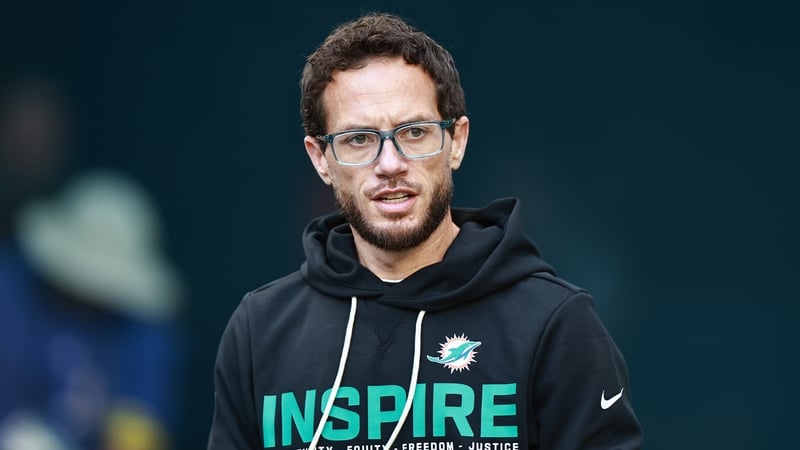 MIAMI GARDENS, FLORIDA - DECEMBER 28: Head coach Mike McDaniel of the Miami Dolphins looks on prior to a game against the Tampa Bay Buccaneers at Hard Rock Stadium on December 28, 2025 in Miami Gardens, Florida. (Photo by Carmen Mandato/Getty Images)