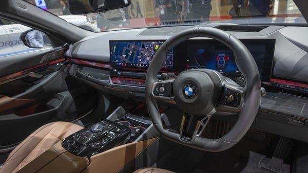 TOKYO, JAPAN - 2025/10/29: Interior of BMW 5 seen on display at Japan Mobility Show 2025. Japan Mobility Show 2025 is a premier biennial event (Oct 30–Nov 9) at Tokyo Big Sight rebranded from the historic Tokyo Motor Show to spotlight future mobility beyo