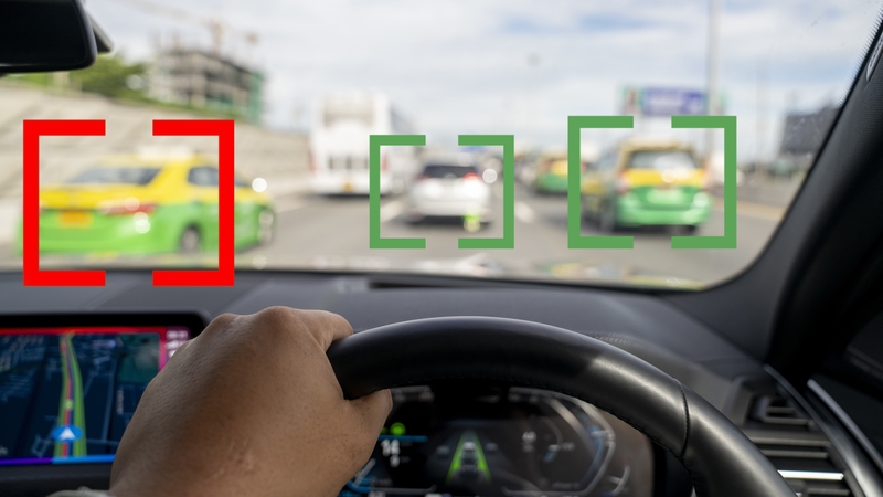 Image of a the view from a windscreen in a self driving car