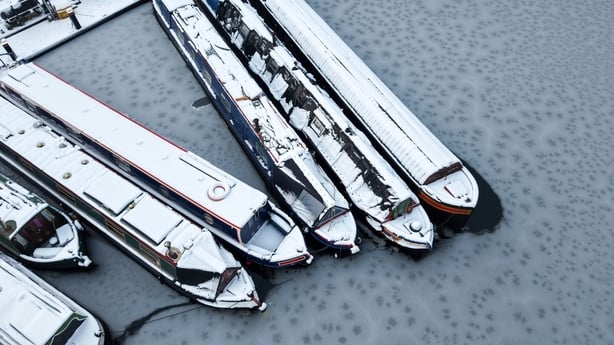 Snow covers the historic Gas Street canal basin in Birmingham 