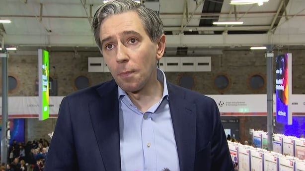 Tanáiste Simon Harris speaking at the Young Scientists & Technology exhibition