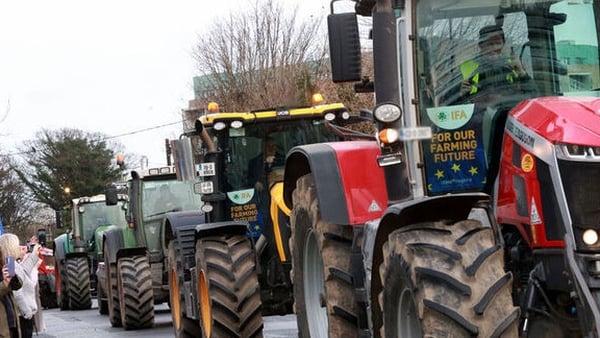 Photo shows farmers in their tractors at the the Irish Farm Centre in Bluebell