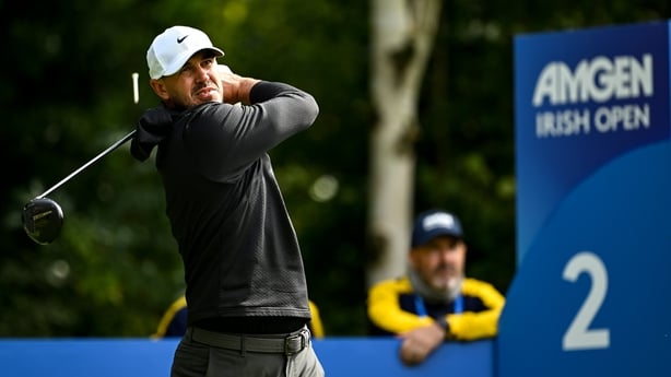 5 September 2025; Brooks Koepka of USA watches his drive from the second tee box during day two of the Amgen Irish Open Golf Championship 2025 at The K Club in Straffan, Kildare. Photo by Ramsey Cardy/Sportsfile