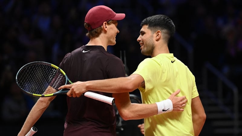 Jannik Sinner (l) and Carlos Alcaraz met in three Grand Slam finals in 2025
