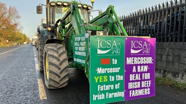 A tractor in Athlone, Co Westmeath, protesting against the EU-Mercosur trade deal