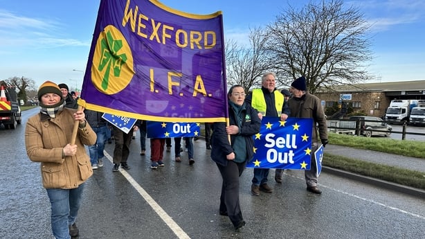 Irish farmers gather in Athlone for a national demonstration and rally as they protest against the Mercosur free trade agreement