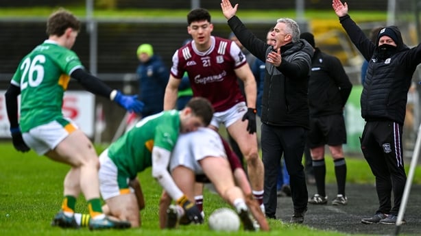 10 January 2026; Galway manager Padraic Joyce remonstrates to referee Jimmy Donoghue during the FBD Connacht League Round 2 match between Galway and Leitrim at Tuam Stadium in Tuam, Galway. Photo by Tyler Miller/Sportsfile